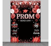 Fitumiw Prom Send Off Backdrop 2026 Graduation Class of 2026 Party Decorations Background Congrats Grad Banner Photo Booth Props (Red, 6x8ft)