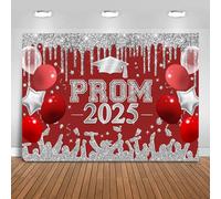 Fitumiw Red and Silver Prom 2025 Graduations Backdrop 8x6ft Burgundy Red Class of 2025 Congratulate Graduation Background Party Decorations 2025 Congrats Grad Banner Photo Booth Props