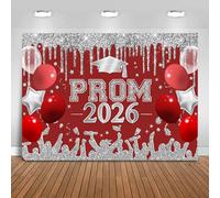 Fitumiw Red and Silver Prom 2026 Graduations Backdrop Class of 2026 Congratulate Graduation Background Party Decorations 2026 Congrats Grad Banner Photo Booth Props (Burgundy Red and Silver, 10x7ft)