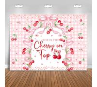 Fitumiw She's The Cherry on Top Baby Shower Backdrop 8x6ft Pink Bow Baby Shower Background Party Decorations for Girl Cherry Birthday Bridal Shower Banner Photo Booth Props