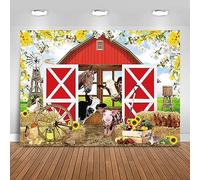 Fitumiw Spring Farm House Photography Backdrop 8x6ft Animals Red Rustic Barn Birthday Background Party Decorations for Kids Farm Theme Baby Shower Banner Photo Booth Props