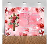 Fitumiw Valentine's Day Jesus Religious Backdrop 7x5ft Valentines Day Christian Decorations Background for God Love Heart Crucifix Church Banner Photo Booth Props