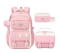 Fitvc Girls Backpack for School - Cute Girls Bookbag With Multiple Pockets Large Capacity School Backpack for Girls, Pink-white-backpack Set