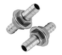 Fitvell Stainless Steel Thru-Bulk Bulkhead Fitting 1/2" Hose Barb Bulkhead Fitting Straight Hex Union Fitting Adapter with Flat Washer Gasket (pack of 2)