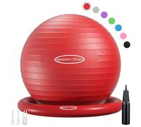 Fitvids Balance Ball with Inflatable Ring Base Kits, 65cm 26-inch Anti-Burst and Slip Resistant Exercise Yoga Chair for Home or Office Desk, Includes Air Pump, Red
