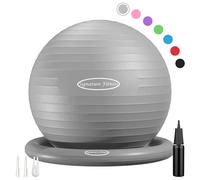 Fitvids Balance Ball with Inflatable Ring Base Kits, 65cm 26-inch Anti-Burst and Slip Resistant Exercise Yoga Chair for Home or Office Desk, Includes Air Pump, Gray