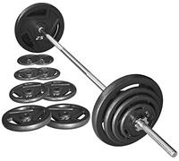 Fitvids Cast Iron Standard Weight Plates Including 5FT Standard Barbell with Star Locks, 95-Pound Set (85 Pounds Plates + 10 Pounds Barbell), Multiple Packages, Style #3