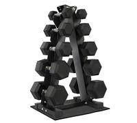 Fitvids Rubber Coated Hex Dumbbell Weight Set and Storage Rack, 100LB Set or 150LB Set, 5-20 lbs Pairs or 5-25 lbs Pairs