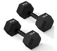 Fitvids Rubber Encased Exercise & Fitness Hex Dumbbell, Hand Weights with Anti-Slip Metal Handle for Home Gym, Multiple Sizes, 20LB Pair