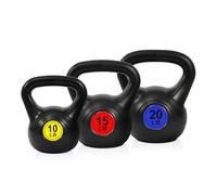 Fitvids Wide Grip 3-Piece or 4-Piece Kettlebell Exercise Fitness Weight Set, Include 5 lbs, 10 lbs, 15 lbs and 20 lbs, Set of 3 or Set of 4