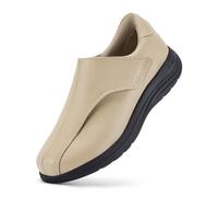 FitVille Extra Wide Diabetic Leather Dress Shoes for Women - Casual Slip On Oxfords for Swollen Feet, Bronze, 5.5, X-Wide