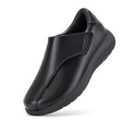 FitVille Extra Wide Diabetic Leather Dress Shoes for Women - Casual Slip On Oxfords for Swollen Feet, Jet Black, 4.5, Wide