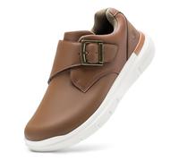 FitVille Extra Wide Slip on Leather Shoes for Men Wide Fitting Edema Recovery Leather Oxford Diabetic Shoes for Wide Feet Hook & Loop