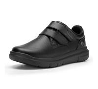 FitVille Extra Wide Slip on Leather Shoes for Men Wide Fitting Edema Recovery Leather Oxford Diabetic Shoes for Wide Feet Hook & Loop Jet Black