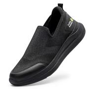 FitVille Mens Casual Slip On Trainers Extra Wide Fit Loafers Breathable Sneaker Comfortable Walking Shoes, Black, 10 UK X-Wide