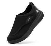 FitVille Mens Extra Wide Fit Diabetic Shoes Easy Close Adjustable Orthopedic Slippers for Swollen Feet Plantar Fasciitis Lightweight Walking Shoe, Black, 13 UK X-Wide