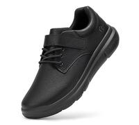 FitVille Mens Extra Wide Fit Diabetic Shoes with Adjustable Strap Comfortable Casual Leather Walking Shoes for Swollen Feet Plantar Fasciitis Jet Black