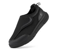 FitVille Mens Extra Wide Fit Diabetic Shoes with Adjustable Strap Easy Close Walking Trainers for Swollen Feet Plantar Fasciitis, Black, 10.5 UK Wide