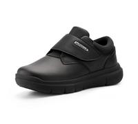 FitVille Men's Extra Wide Fit Leather Shoes, Walking Shoes with Hook & Loop Straps - EasyTop Deluxe Dress Shoes V4 X-Wide 8 UK Black