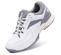 FitVille Mens Extra Wide Fit Tennis Badminton Squash Shoes Non Slip Sports Trainers for Volleyball Pickleball, White & Grey, 10 UK Wide