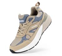 FitVille Mens Extra Wide Fit Trainers Walking Shoes with Arch Support High Rebound Comfortable Running Sneakers for Flat Feet Plantar Fasciitis X-Wide 7 UK Light Taupe/Steel Blue