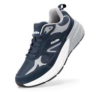 FitVille Mens Extra Wide Fit Trainers Walking Shoes with Arch Support High Rebound Comfortable Running Sneakers for Flat Feet Plantar Fasciitis X-Wide 14 UK Navy Blue/Dove Grey