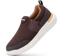 FitVille Men's Extra Wide Slip On Trainers Comfortable Breathable Casual Loafers Orthopedic Shoes Coffee