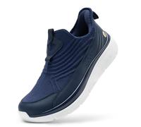 FitVille Mens Extra Wide Slip On Trainers Comfortable Casual Loafers Breathable Walking Shoes for Plantar Fasciitis, Navy Blue, 10, Wide