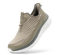 FitVille Mens Extra Wide Slip On Trainers Comfortable Casual Loafers Breathable Walking Shoes for Plantar Fasciitis, Plaza Taupe, 11.5, Wide