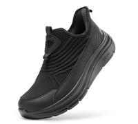 FitVille Mens Extra Wide Slip On Trainers Comfortable Casual Loafers Breathable Walking Shoes for Plantar Fasciitis, Jet Black, 7, Wide