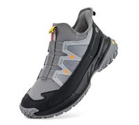 FitVille Men's Extra Wide Walking Trainers Comfortable Slip On Hiking Shoes with Arch Support, Low-Rise Trekking and Hiking Footwear for Outdoor Trekking Camping Climbing Grey Black