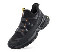 FitVille Men's Extra Wide Walking Trainers Comfortable Slip On Hiking Shoes with Arch Support, Low-Rise Trekking and Hiking Footwear for Outdoor Trekking Camping Climbing Black