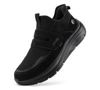 FitVille Men's Extra Wide Width Slip-on Trainers with Adjustable Straps, Easy on & Off Comfortable Walking Shoes for Swollen Feet, Cloud Wanderer V5 Wide 10 UK Jet Black