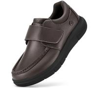 FitVille Mens Loafers Comfort Wide Fit Leather Shoes Casual Slip on Dress Shoes with Adjustable Straps for Swollen Feet Men Brown