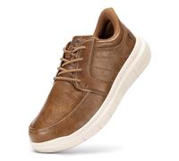 FitVille Men's Loafers Extra Wide Leather Shoes Comfortable Breathable Casual Trainers Orthopedic Shoes for Men, Caramel, 10.5 UK Wide