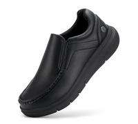 FitVille Mens Loafers Slip On Leather Shoes Wide Fit Comfortable Moccasins Casual Walking Sneakers for Men, Black, 8.5 UK Wide