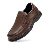FitVille Men's Loafers Wide Fit Slip On Faux Leather Dress Shoes with Arch Support, Cushioning Non-Slip Sole & Lightweight Design for All-Day Standing & Commuting Chestnut Brown