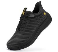 FitVille Men's Wide Slip On Trainers Extra Wide Fit Arch Support Jogging Shoes Road Running Sneakers Walking Shoes for Plantar Fasciitis Jet Black