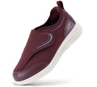 FitVille Women's Extra Wide Fit Diabetic Shoes, Non-Slip Walking Trainers for Women, Adjustable Closure Orthopedic Footwear for Arthritis Edema Swollen Feet, Burgundy red, 5.5 UK Wide