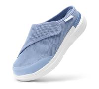 FitVille Womens Slip On Diabetic Slippers Extra Wide Comfortable Adjustable Orthopedic Walking Shoes for Edema Swollen Feet, Blue, 3.5 UK X-Wide