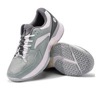 FitVille Womens Tennis Shoes Wide Fit Squash Badminton Shoe Non Slip Sports Trainers Sneakers for Tennis Volleyball, Green-Grey, 4 UK Wide