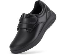 FitVille Womens Wide Fit Leather Shoes Lightweight Arch Support Diabetic Shoes Ladies Loafers with Adjustable Straps for Swollen Feet Jet Black