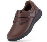FitVille Womens Wide Fit Leather Shoes Lightweight Arch Support Diabetic Shoes Ladies Loafers with Adjustable Straps for Swollen Feet