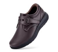 FitVille Womens Wide Fit Shoes Comfortable Slip on Leather Shoes Ladies Loafers with Adjustable Straps for Swollen Feet