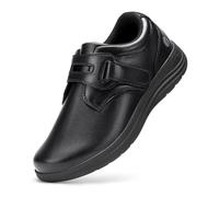 FitVille Womens Wide Fit Shoes Comfortable Slip on Leather Shoes Ladies Loafers with Adjustable Straps for Swollen Feet