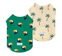 Fitwarm 2 Pack Toucan & Palm Tree UPF 50+ Sun UV Protection Dog Shirt, Lightweight Cooling Vest, Quick Dry Summer Clothes for Small Dogs Boy Girl, Pet Outfit, Green, Beige, XS