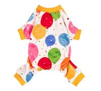 Fitwarm Balloon Dog Fleece Pajamas, Birthday Outfit for Small Dogs Boy Girl, Cozy Pet Onesie with Feet, White, Yellow, Red, Blue, Green, XL