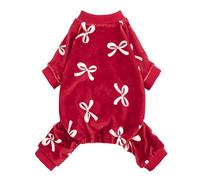 Fitwarm Bowknot Dog Pajamas, Warm Clothes for Small Dogs Girl, Fleece Pet Onesie with Feet, Burgundy Red, White, XL