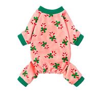 Fitwarm Candy Cane Dog Pajamas, Cozy Christmas Clothes for Small Dogs Girl, Holiday Pet Outfit, Pink, Green, Red, XXL