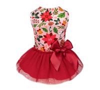 Fitwarm Christmas Flowers Dog Tutu Dress, Elegant Winter Clothes for Small Dogs Girl, Holiday Pet Outfit, Red, Pink, XXS